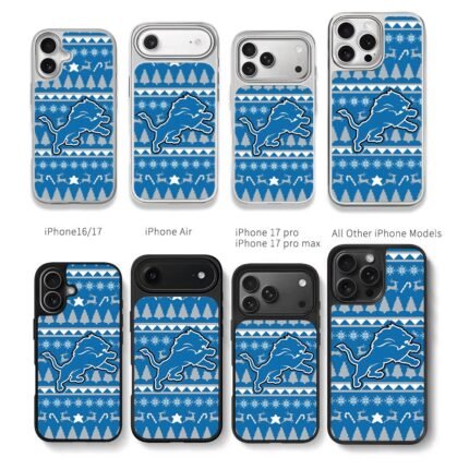 Detroit Lions Xmas lion pattern Chris Brown Phone Case Black Electroplated Silver For Iphone 11 To 17