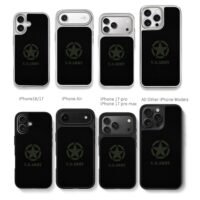 Distressed US Army star logo Chris Brown Phone Case Black Electroplated Silver For Iphone 11 To 17