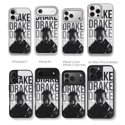 Drake portrait with DRAKE text Chris Brown Phone Case Black Electroplated Silver For Iphone 11 To 17
