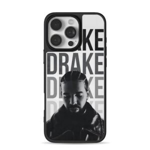 Drake portrait with DRAKE text Phone Case for iPhone 11-17 & Samsung Galaxy S24-S26