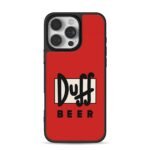 Duff Beer logo on red backdrop iPhone 16 Pro Max Black Case