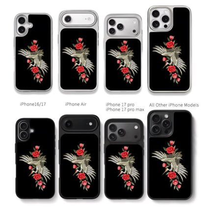 Embroidered crane red roses Chris Brown Phone Case Black Electroplated Silver For Iphone 11 To 17