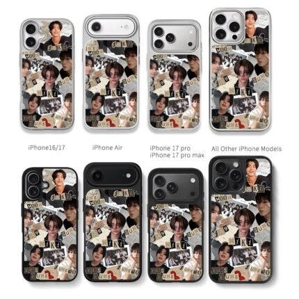 ENHYPEN member photo collage Chris Brown Phone Case Black Electroplated Silver For Iphone 11 To 17
