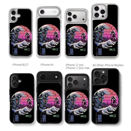 EVA 01 vs Angel Great Wave art Chris Brown Phone Case Black Electroplated Silver For Iphone 11 To 17