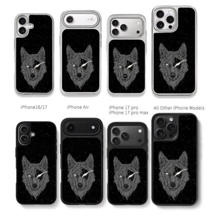 Eyepatched line wolf on starry sky Chris Brown Phone Case Black Electroplated Silver For Iphone 11 To 17
