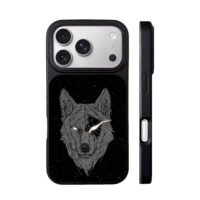 Eyepatched line wolf on starry sky iPhone 17 Pro Max Black Case