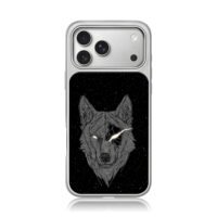 Eyepatched line wolf on starry sky iPhone 17 Pro Max Electroplated Silver Case1