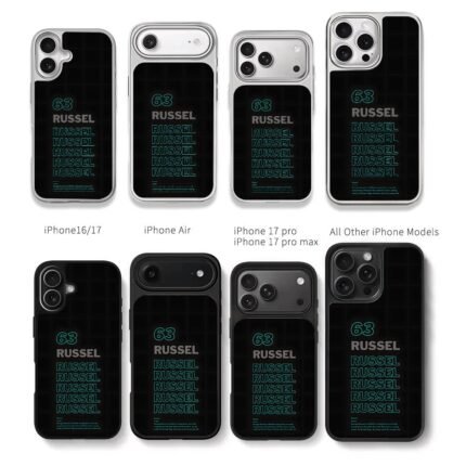 F1 George Russell 63 Text Art Chris Brown Phone Case Black Electroplated Silver For Iphone 11 To 17