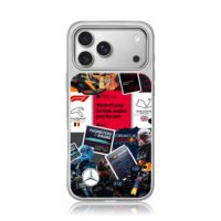 F1 racing collage with Ferrari iPhone 17 Pro Max Electroplated Silver Case1