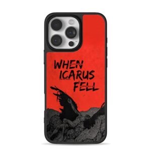 Fallen Icarus with text on red Phone Case for iPhone 11-17 & Samsung Galaxy S24-S26