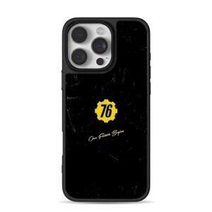 Fallout76 yellow gear76 logo iPhone 16 Pro Max Black Case