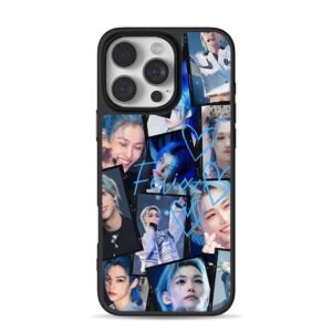 Felix blue hair collage hearts iPhone 16 Pro Max Black Case