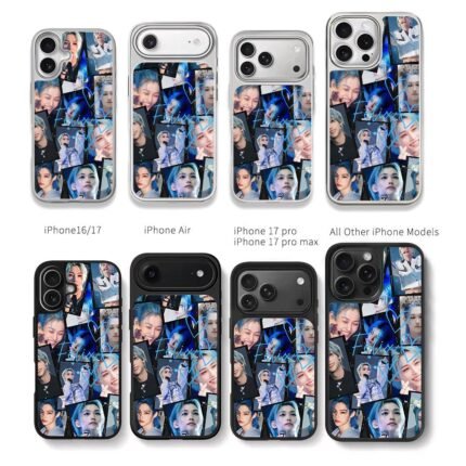 Felix blue hair heart collage Chris Brown Phone Case Black Electroplated Silver For Iphone 11 To 17