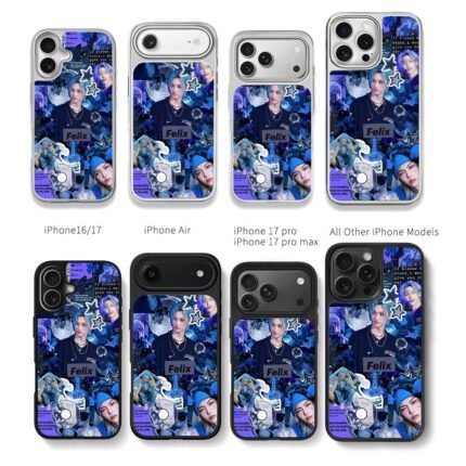 Felix Stray Kids blue photo collage Chris Brown Phone Case Black Electroplated Silver For Iphone 11 To 17
