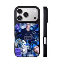 Felix Stray Kids blue photo collage iPhone 17 Pro Max Black Case