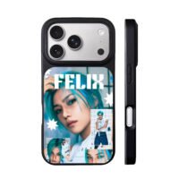 Felix Stray Kids cyan collage iPhone 17 Pro Max Black Case