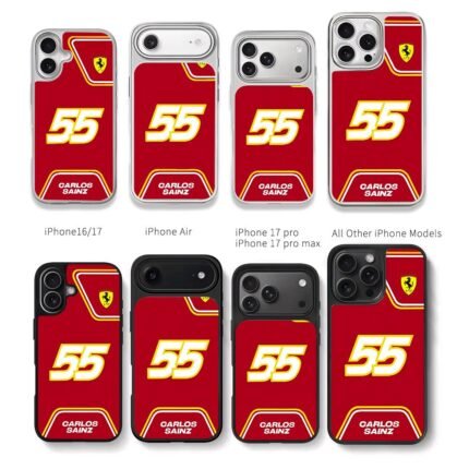 Ferrari F1 55 Carlos Sainz Chris Brown Phone Case Black Electroplated Silver For Iphone 11 To 17