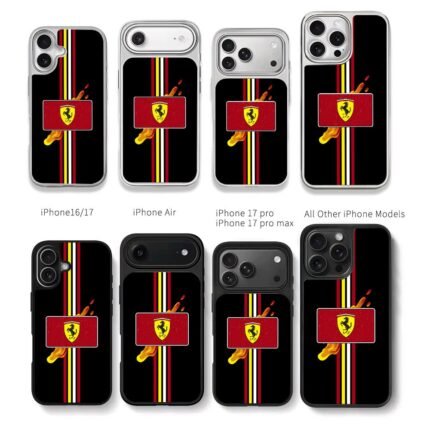 Ferrari horse logo stripe fire Chris Brown Phone Case Black Electroplated Silver For Iphone 11 To 17