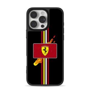 Ferrari horse logo stripe fire iPhone 16 Pro Max Black Case