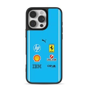 Ferrari Puma logos blue stripes iPhone 16 Pro Max Black Case