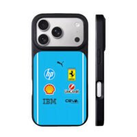 Ferrari Puma logos blue stripes iPhone 17 Pro Max Black Case