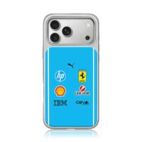 Ferrari Puma logos blue stripes iPhone 17 Pro Max Electroplated Silver Case1