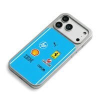 Ferrari Puma logos blue stripes iPhone 17 Pro Max Electroplated Silver Case2