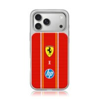 Ferrari x HP on red racing stripe iPhone 17 Pro Max Electroplated Silver Case1
