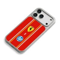 Ferrari x HP on red racing stripe iPhone 17 Pro Max Electroplated Silver Case2