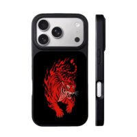 Fiery red roaring flame tiger iPhone 17 Pro Max Black Case