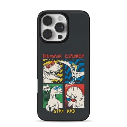 Four panel dino explorer stay rad iPhone 16 Pro Max Black Case