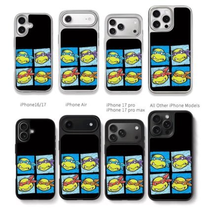 Four TMNT ninja turtle heads Chris Brown Phone Case Black Electroplated Silver For Iphone 11 To 17