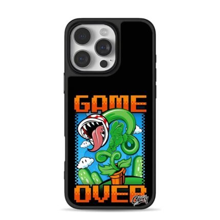 Game Over Mario Piranha Plant art iPhone 16 Pro Max Black Case