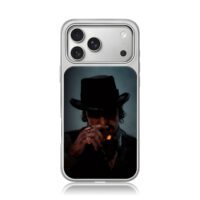 Gangster in fedora smoking cigar iPhone 17 Pro Max Electroplated Silver Case1