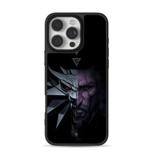 Geralt Witcher wolf split face art iPhone 16 Pro Max Black Case