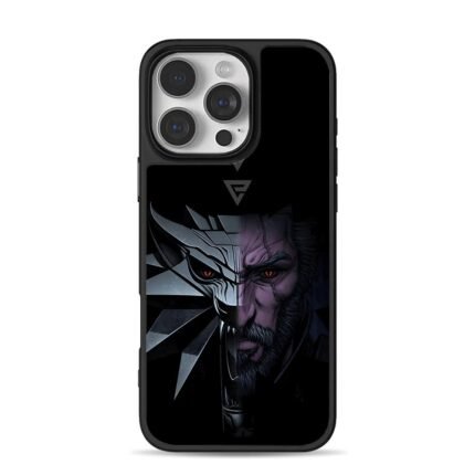 Geralt Witcher wolf split face art iPhone 16 Pro Max Black Case