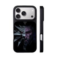 Geralt Witcher wolf split face art iPhone 17 Pro Max Black Case