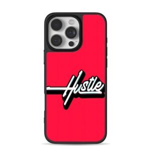 Glitchy retro Hustle text on vivid red background iPhone 16 Pro Max Black Case