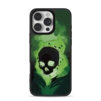 Glowing neon black skull art iPhone 16 Pro Max Black Case