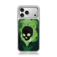 Glowing neon black skull art iPhone 17 Pro Max Electroplated Silver Case1