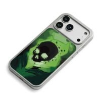 Glowing neon black skull art iPhone 17 Pro Max Electroplated Silver Case2