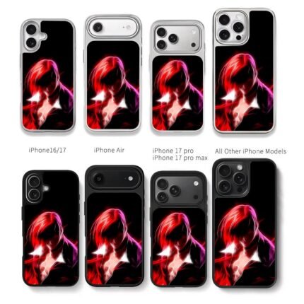 Glowing neon Iori Yagami art Chris Brown Phone Case Black Electroplated Silver For Iphone 11 To 17