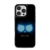 Glowing pixel owl eyes press start iPhone 16 Pro Max Black Case