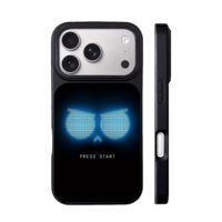 Glowing pixel owl eyes press start iPhone 17 Pro Max Black Case