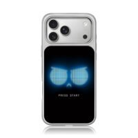 Glowing pixel owl eyes press start iPhone 17 Pro Max Electroplated Silver Case1