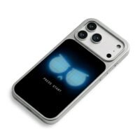 Glowing pixel owl eyes press start iPhone 17 Pro Max Electroplated Silver Case2