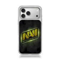 Glowing yellow NAVI logo iPhone 17 Pro Max Electroplated Silver Case1