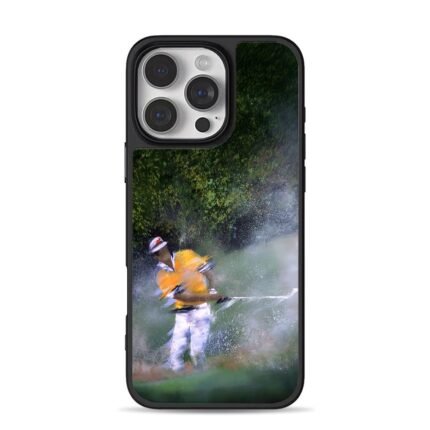 Golfer hitting sand bunker art iPhone 16 Pro Max Black Case
