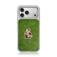 Golfer holding trophy on grass iPhone 17 Pro Max Electroplated Silver Case1