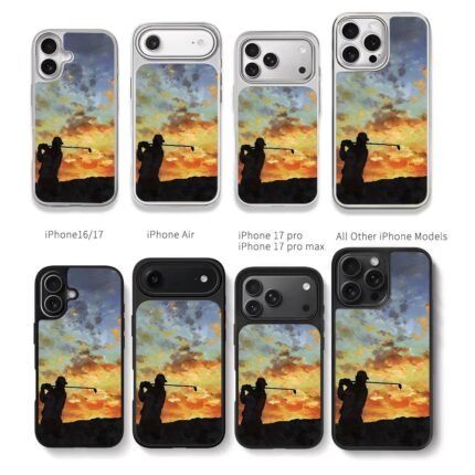 Golfer swing sunset oil art Chris Brown Phone Case Black Electroplated Silver For Iphone 11 To 17